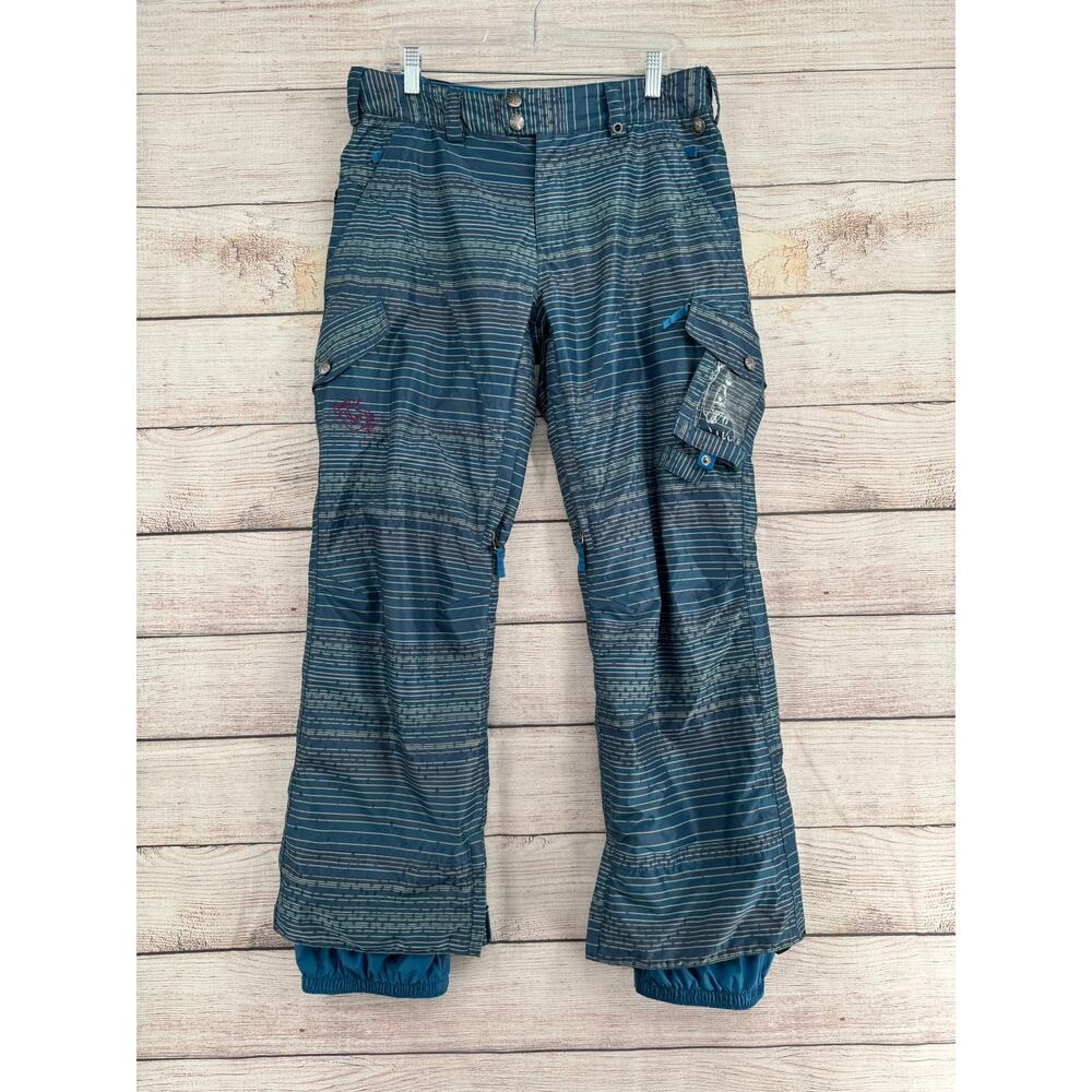 Burton DryRide Stripe Print Cargo Snowboard Pants Womens Medium Turquoise Blue‎